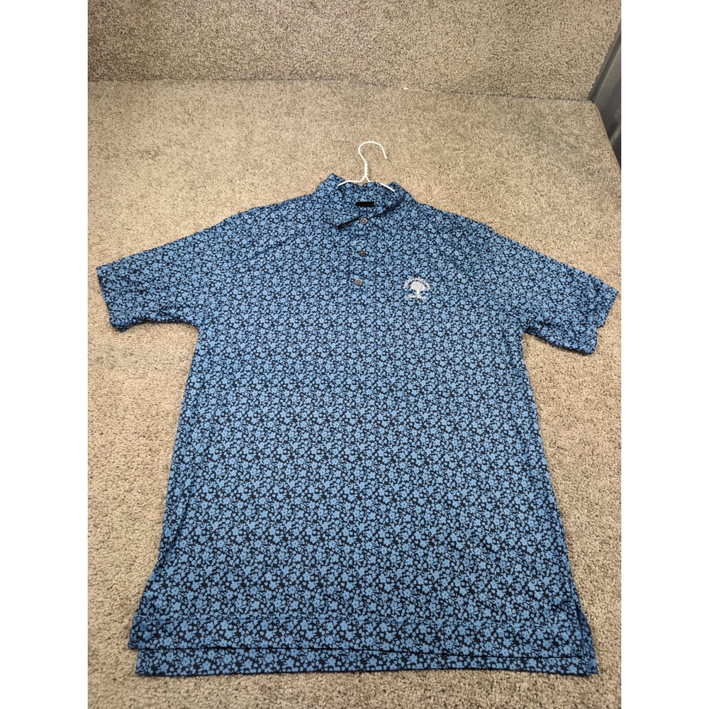FJ FootJoy Men's Polo Shirt Floral Print Blue Short Sleeve Golf Size‎ M